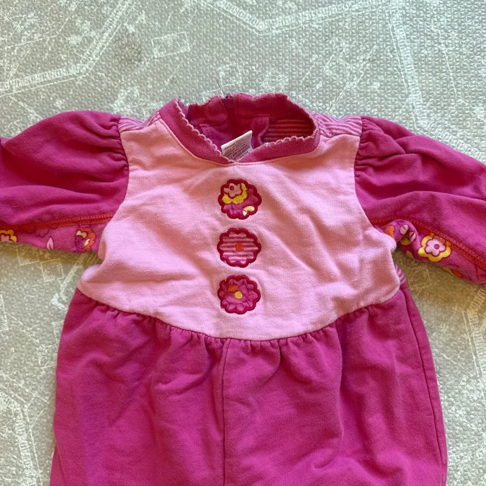 Vintage 90s Gymboree Floral Embroidered Romper Baby 6-12M Pink Cotton Jumpsuit